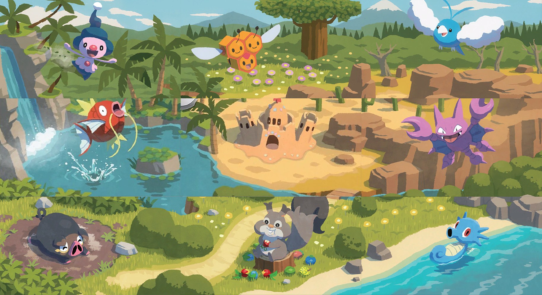 HYOGONOSUKE’s 2023 nine-card connected Pokémon mural assembled from Scarlet & Violet era commons