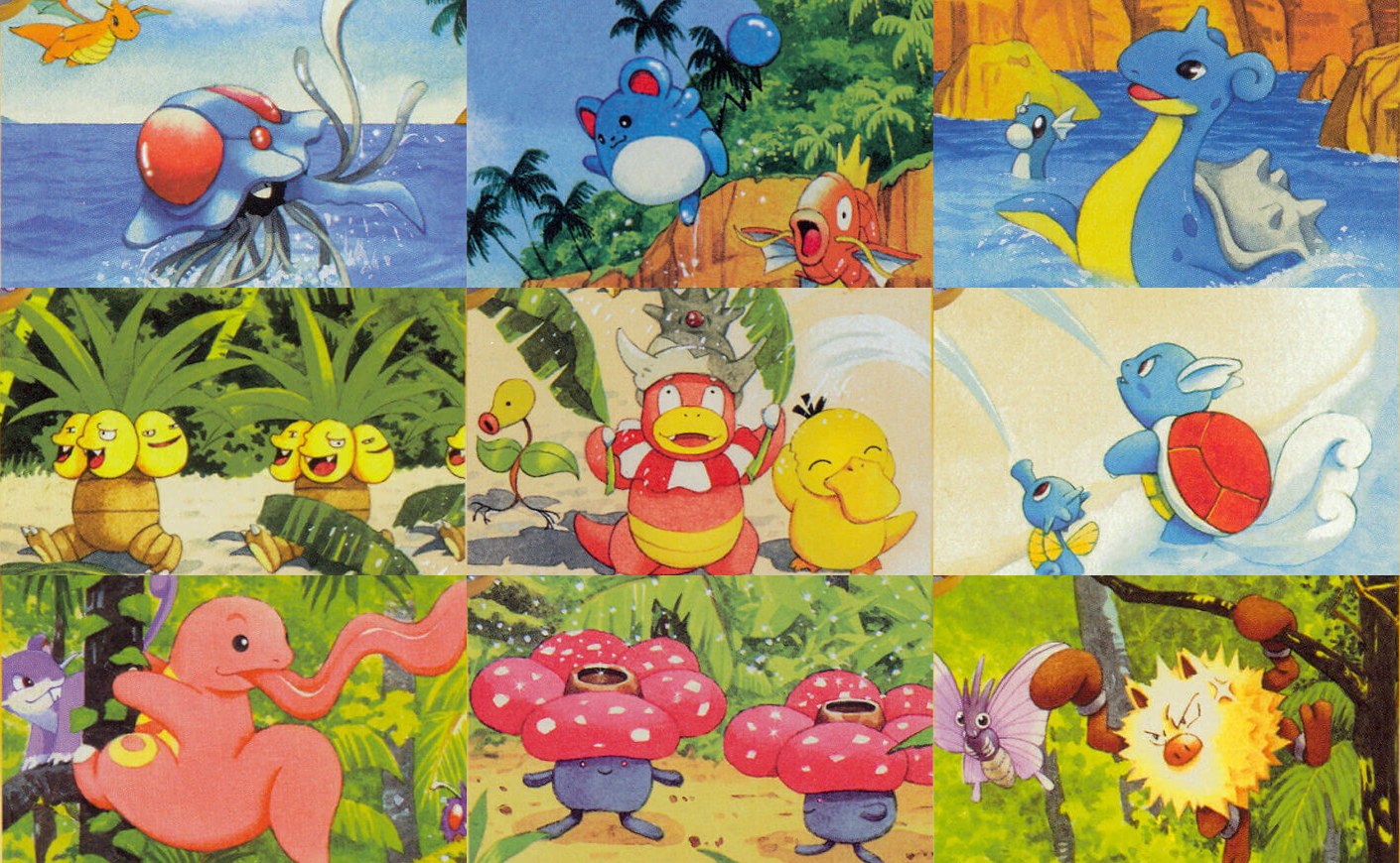 Southern Islands Pokémon cards 10–18 artwork assembled into Naoyo Kimura’s seaside mural